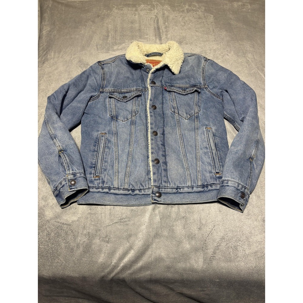 Levi's Jacket Mens Small Blue Denim Sherpa Lined Western Trucker Warm Jacket
